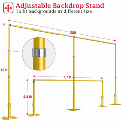 12Ft x 20Ft Heavy-Duty Pipe and Drape Adjustable Photo Background Support Kit - Gold