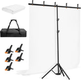 Portable T-Shape Stand Kit with Photo White Background Screen, Reverse Folding Base