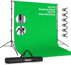 10x10ft Heavy Duty Backdrop Stand Kit with 100% Cotton Muslin Chromakey Backdrop