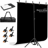 5x6.5ft Portable 2-in-1 Black/White Screen T-Shape Backdrop Stand Kit with Reverse Folding Base