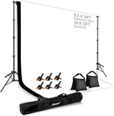8.5x10ft Photo Backdrop Stand Kit with 10x12ft Polyester Backdrop (White, Black)