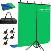 5x6.5ft Portable 2-in-1 Blue/Green Screen T-Shape Backdrop Stand Kit with Reverse Folding Base