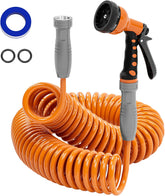 3/8” Light-weight Coil Garden Hose, EVA Flexible Curly Water Pipes with Nozzle