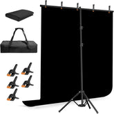 Portable T-Shape Stand Kit with Photo Black Background Screen, Reverse Folding Base