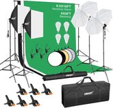 8.5x10Ft Backdrop Stand Kit with 50W LED Bulb, Reflector, 6x9ft Backdrop *3, Umbrellas & Softbox Lighting Kit