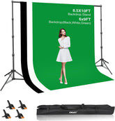 8.5x10ft Green Screen Backdrop Kit with 6x9ft Polyester Backdrop(Black/White/Green)