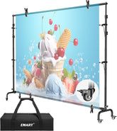 10x7.7ft Rolling Backdrop Stand with Wheels, Adjustable and Movable Photo Backdrop Banner Stand