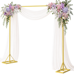 EMART 8FT Square Backdrop Stand Heavy Duty, Gold Metal Pipe and Drape Stand, Banner Stand with Triangle Base, Water Bags, Ground Stakes, Back Drop Stand for Party, Wedding, Birthday, Photography Studio