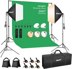 7x10ft Backdrop Stand with 6x9ft Backdrop, Softbox Lighting Kit with 85W 3000K-6000K LED Bulbs