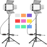 LED Video Lighting Studio Photo Light kit with 53inch Tripod Stand, 9 Color Filters, 4 PCS Baffles