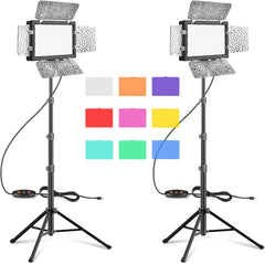 LED Video Lighting Studio Photo Light kit with 53inch Tripod Stand, 9 Color Filters, 4 PCS Baffles