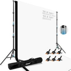 10x10ft Heavy Duty Photo Backdrop Stand Kit with Polyester Backdrop (White, Black)