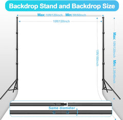 10x10ft Heavy Duty Photo Backdrop Stand Kit with Polyester Backdrop (White, Black)