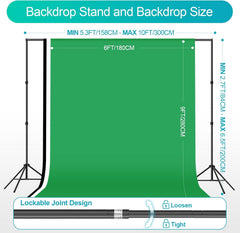 6.5x10ft Backdrop Support System, Professional Photography Lighting Kit with 45W CFL Blub, Umbrellas, 6x9ft Backdrop(White/Black/Green)