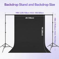 7x10ft Adjustable Photo Backdrop Stand Kit with 9x6ft Portable Black Backdrop Screen