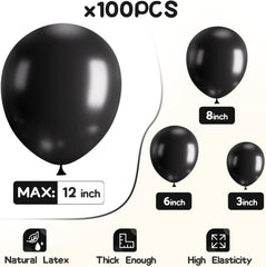 EMART Black Balloons 12 Inch 100pcs, Latex Balloons for Party(with Ribbon) ,Suit Helium Quaility, for Birthday Party, Baby Shower, Wedding, Graduation, Halloween Christmas Decorations