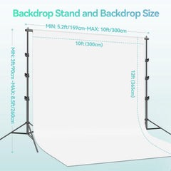 8.5x10ft Adjustable Background Support System with 10x12ft White Backdrop