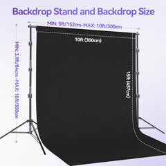 10x10ft Adjustable & Portable Photo Backdrop Stand Kit with Black Backdrop