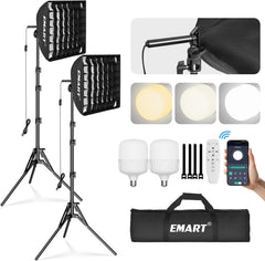 16"x16" Pull Soft Box with Honeycomb Grid, 50W 3000K-6000K LED Bulb with Remote/APP Control, Softbox Lighting Kit