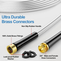 3/8" 304 Stainless Steel Garden Hose Metal Heavy Duty Water Hose, Flexible , 3/4" Solid Brass Connectors, No-Expandable , Rubber Grip