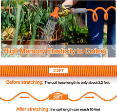3/8” Light-weight Coil Garden Hose, EVA Flexible Curly Water Pipes with Nozzle
