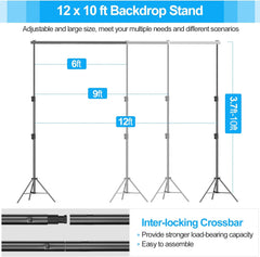 Heavy-Duty Backdrop Stand Photo Video Studio Adjustable Background Frame Kit