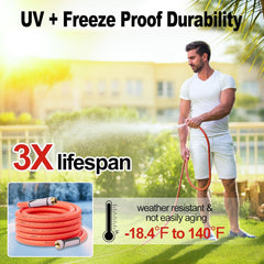 5/8" Rubber Heavy Duty Garden Hose with 360° Rotating Grip, No Kink, Anti-UV, Flexible, 3/4'' Brass Fittings