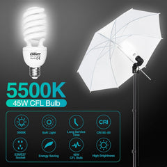 6.5x10ft Backdrop Support System, Professional Photography Lighting Kit with 45W CFL Blub, Umbrellas, 6x9ft Backdrop(White/Black/Green)