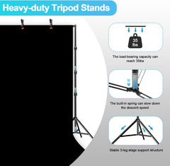 10x10ft Heavy Duty Photo Backdrop Stand Kit with Polyester Backdrop (White, Black)