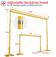 10x10Ft Triple Crossbar Pipe and Drape Photo Background Support Kit - Gold