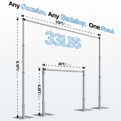 EMART Adjustable Backdrop Stand Heavy Duty, 8.9x10 FT Pipe And Drape Stand for wedding/party/birthday/display, Aluminum pole and folding base, with durable stainless steel connectors