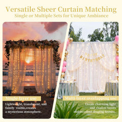 EMART White 10x10ft Tulle Backdrop Curtains with Lights String, Sheer Backdrop Curtains
