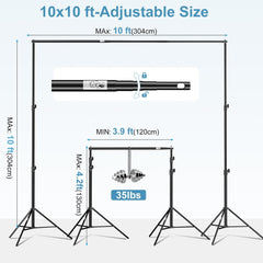 10x10 Ft Photo Video Studio Heavy-Duty Adjustable Backdrop Stand Kit