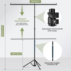Portable T-Shape Stand Kit with Photo Greenscreen Background, Reverse Folding Base