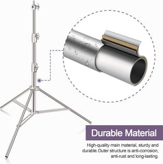 9.2ft/2.8m Stainless Steel Light Stand, Spring Cushioned Heavy Duty Photography Tripod with 1/4" to 3/8" Universal Adapter -2 Pack
