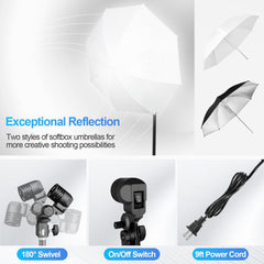 8.5x10ft Photography Backdrop Kit with 400W 5500K Daylight Umbrella Continuous Lighting Set, Black & White Backgrounds