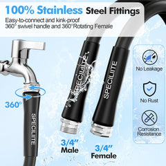 5/8" Hot/Cold Water Hose with High Flow Nozzle, Heavy-Duty & Flexible, -50℉ to 158℉, 3/4" Stainless Steel Fittings