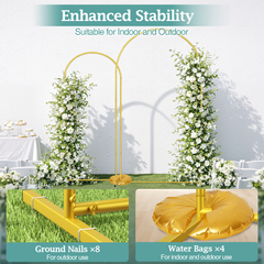 EMART Arch Backdrop Stand with Ground Nails, 6ft & 7.2ft Gold Metal Wedding Arch Backdrop Frame Set of 2 with Carrying Bag