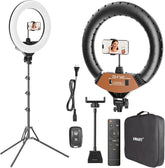 18-inch LED Ring Light with Stand 2800-6500K, Phone Holder, Remote Selfie Light