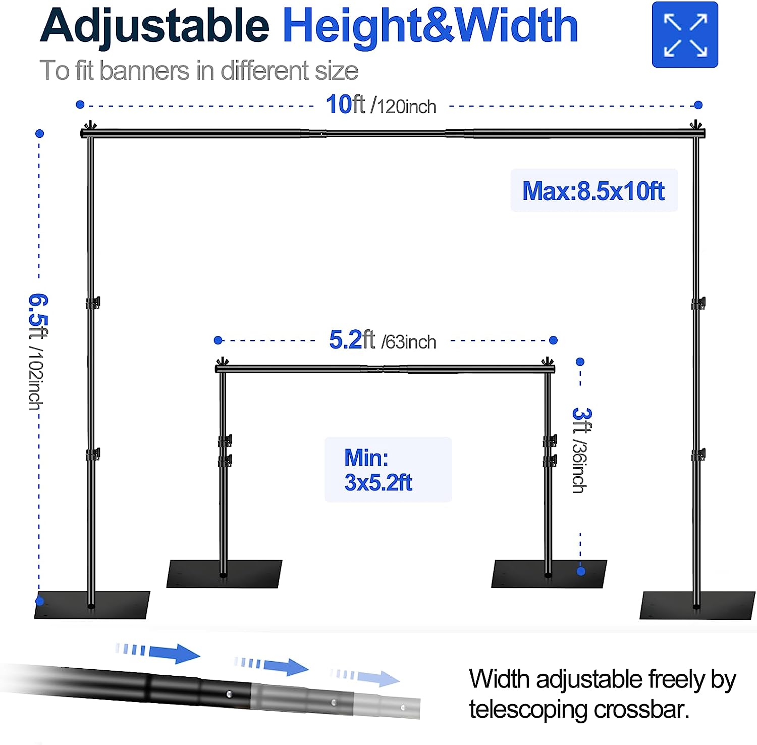 8.5 x 10 ft Adjustable Backdrop Stand with Steel Base