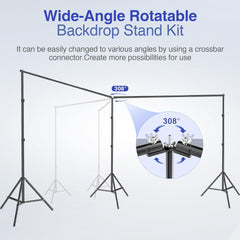 Large Adjustable Backdrop Stand Kit with 308° Angle Rotatable Connector