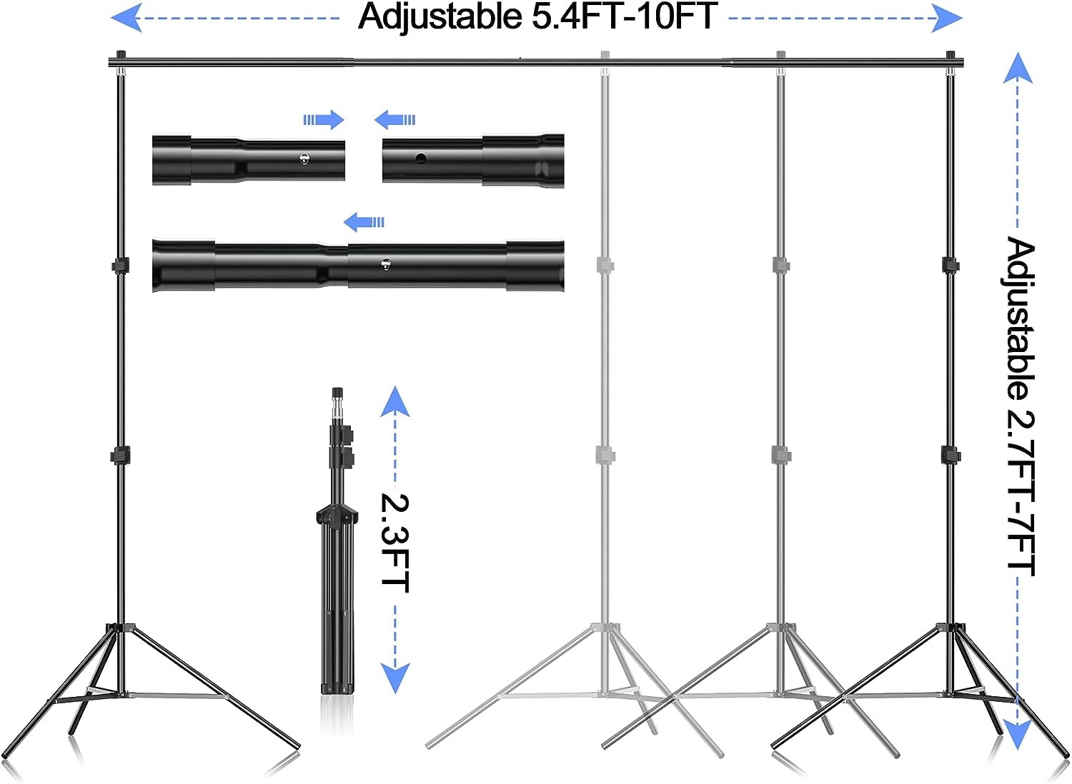 EMART 7×10 ft Stand Kit with Polyester Backdrop(Black/White/Green)