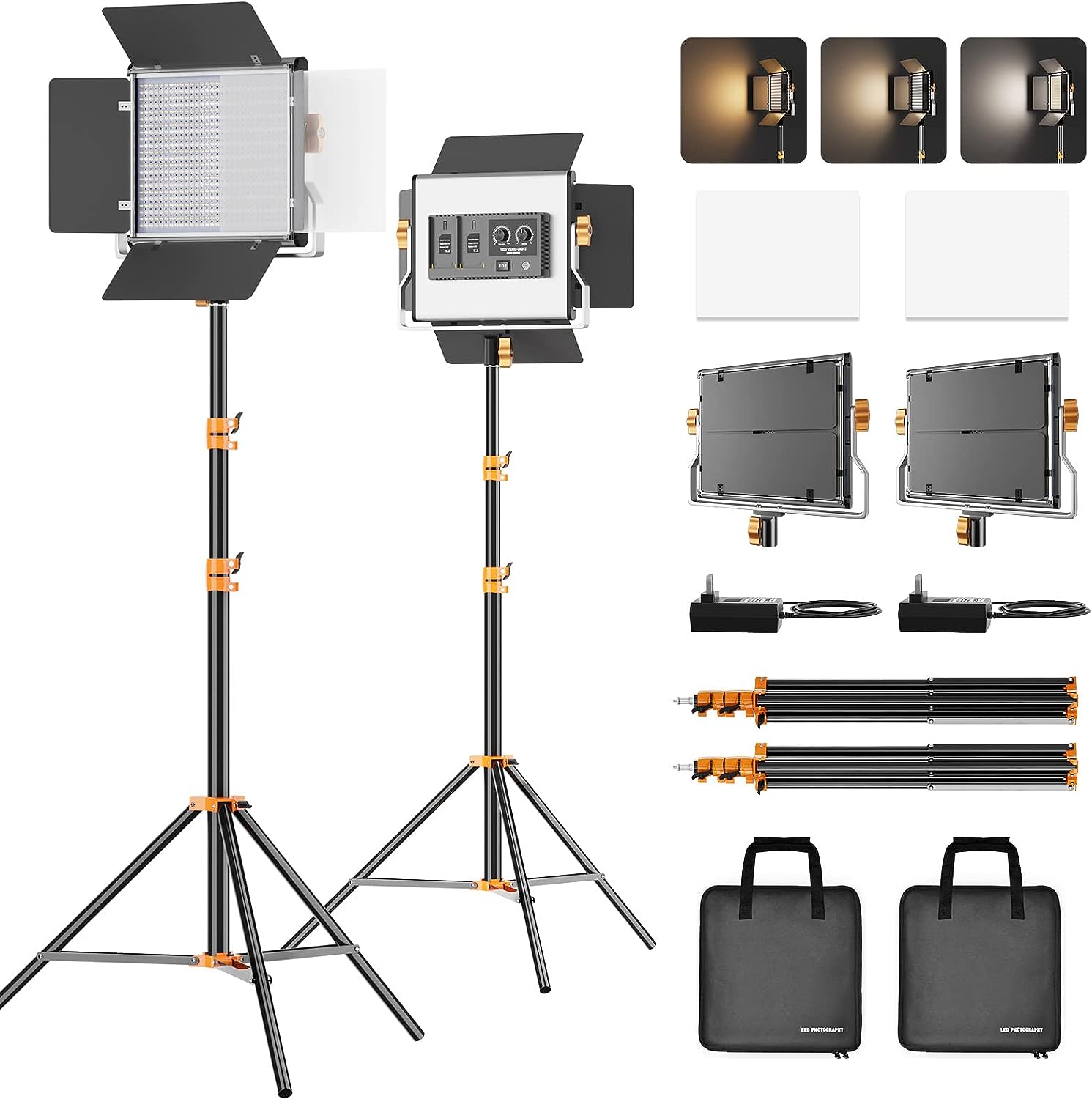 2 Packs Dimmable Bi-Color 480 LED Video Lighting Kit