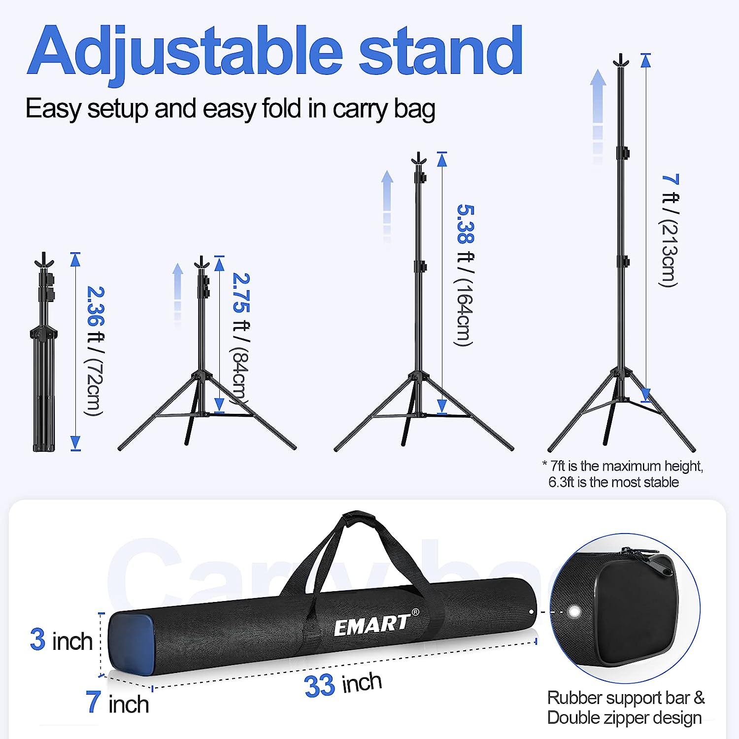 EMART Photo Video Studio 10Ft Adjustable Background Stand Backdrop Support System Kit with Carry Bag