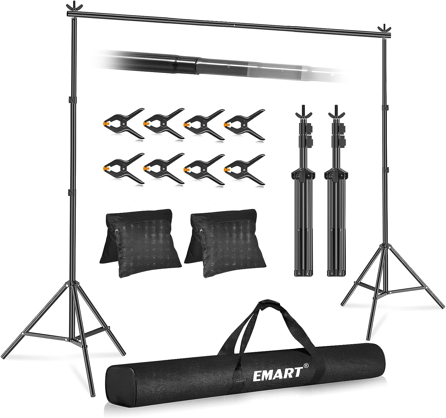 EMART Photo Video Studio 10Ft Adjustable Background Stand Backdrop Support System Kit with Carry Bag