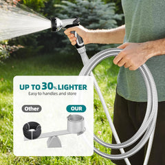 Stainless Steel Garden Water Hose with Swivel Handle, Light-weight & Flexible, Heavy Duty Nozzle
