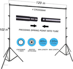 8.5x10ft Stand Kit with Umbrella Lighting Set, Black/White Backdrop