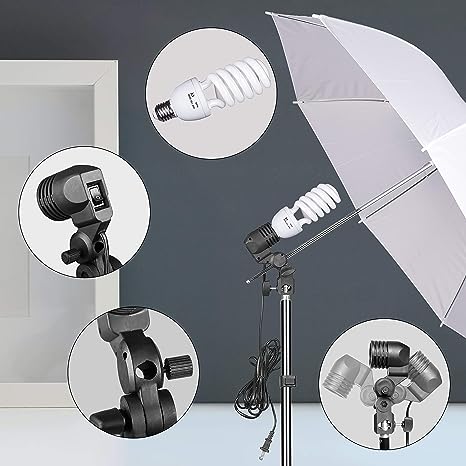 Umbrella Photography Lighting Kit with 600W CFL 5500K Bulbs