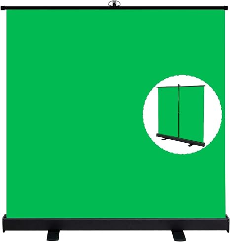 EMART collapsible green screen backdrop with retractable green fabric, black aluminum base and support feet