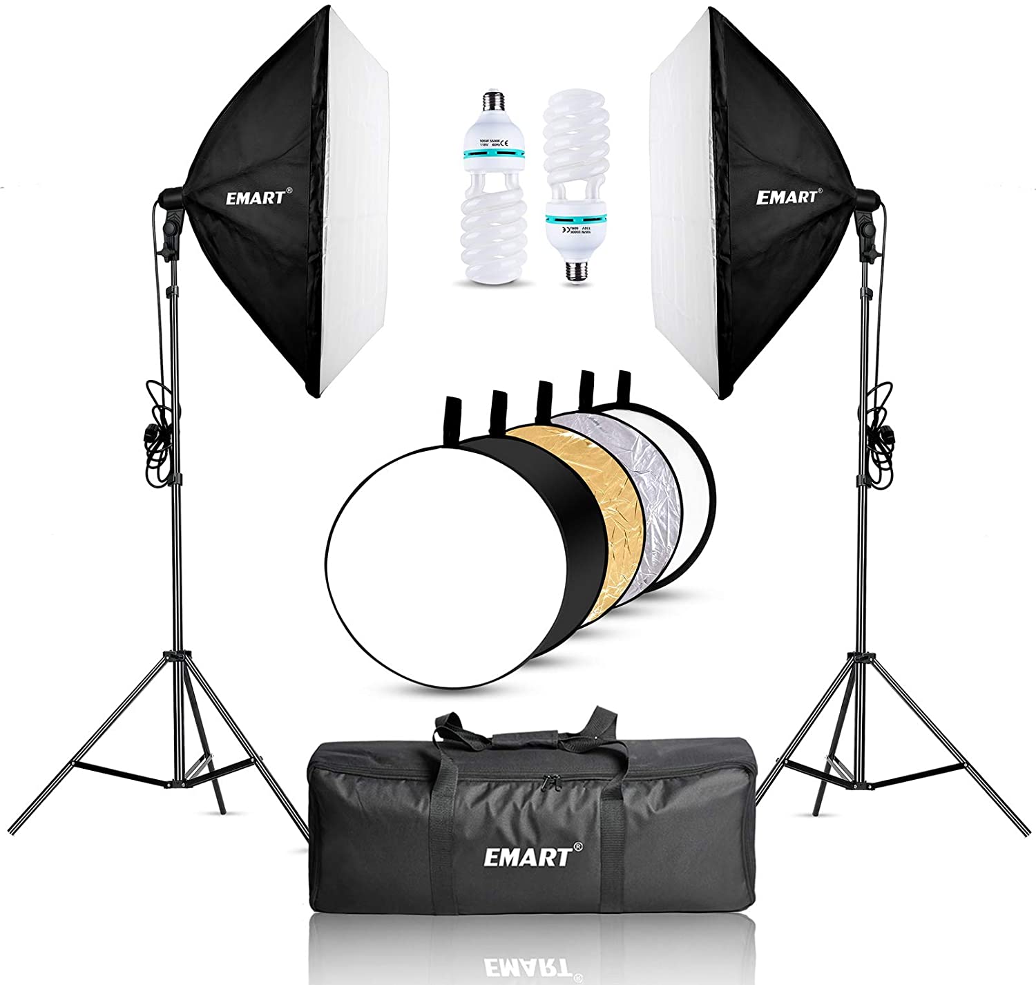 Ideas Illuminated 24"x24" 1000W Softbox Lighting Kit with Reflector, Photography Soft Box Continuous Light Set with Photo Studio Bulbs - EMART INTERNATIONAL, INC (Official Website)